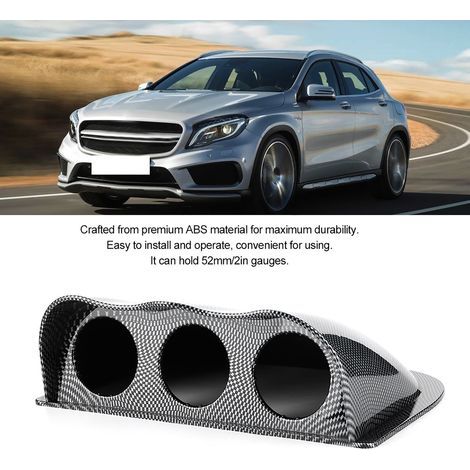 Soporte triple para tablero con 3 indicadores, soporte de montaje para medidor de tablero con 3 orificios, accesorio universal para automóvil, aspecto de fibra de carbono. (1/5)