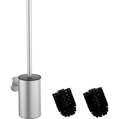 Toilet Brush 304 Stainless Steel Toilet Brush Kit with Wall Mount and Brush Holder - 2 Brush Heads Round Silver (1/5)
