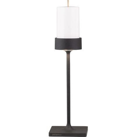 Perpetua Lampada da tavolo ricaricabile Midi design senza fili in alluminio pressofuso colore nero con sistema batteria sostituibile a incastro