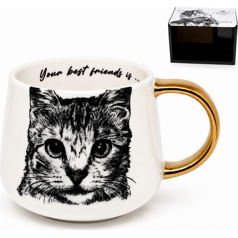 Taza grande de porcelana con diseño de gato, 400 ml, Reina Isabel, regalo premium para amantes de los gatos. (1/5)