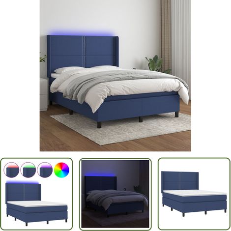 Lit à sommier tapissier avec matelas et LED Bleu 140x190 Tissu (1/5)