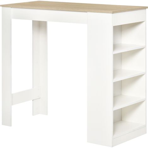 Table bar 2 personnes 4 étagères ouvertes blanc bois naturel 115x50x102.7cm