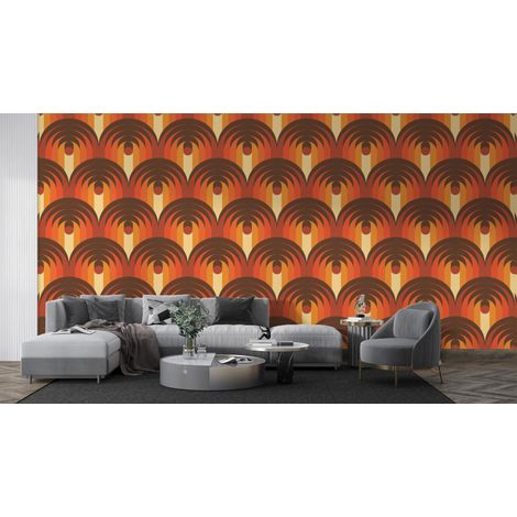 Papier peint rétro - écailles géométriques orange - 150 x 250 cm (1/2)