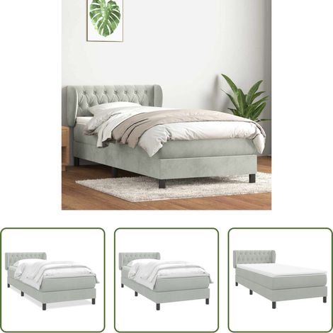 vidaXL Samt - Boxspringbett mit Matratze Hellgrau 80x210 cm Samt (1/5)