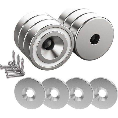 6 Magnete, Loch, Schraube, Stahlkappe, Neodym, 10 kg, Befestigung (1/5)