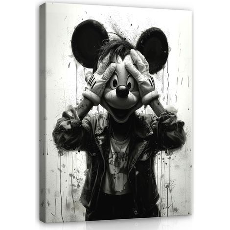 tableau abstrait souris noir et blanc moderne pour chambre salon 60x40 (1/3)