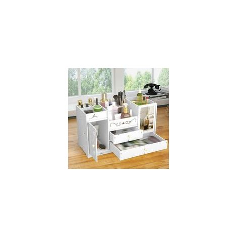 Caja organizadora de cosméticos, organizador de maquillaje, estuche para joyas, cajón de almacenamiento blanco - Crezuo