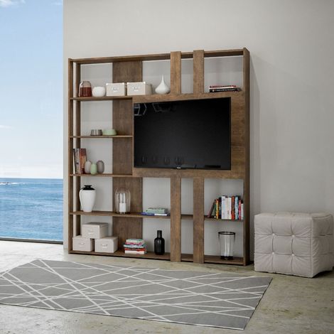 Libreria Moderna 5 Ripiani con Pannello per TV 178x36x204 cm in nobilitato Marrone (1/3)