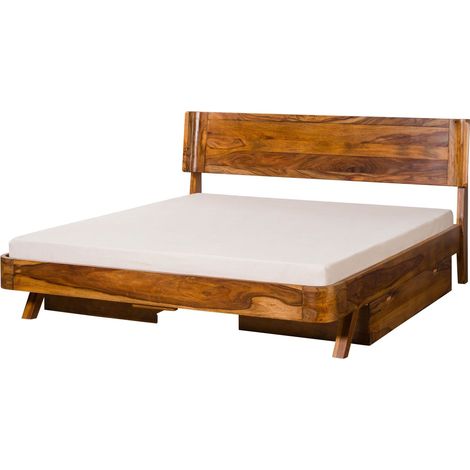 Bett mit Schublade Sheesham 180x200x98 hellbraun lackiert MAILAND 145 (1/4)