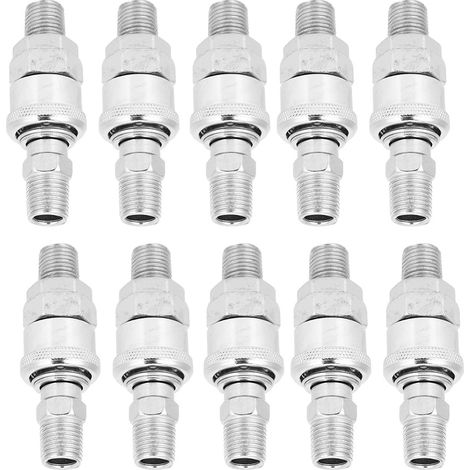 10 Stück Luftkompressor-Anschlussstutzen, selbstverriegelnd, C-Typ, Stecker/Buchse, Schnellverschluss für PU-Schläuche (1/5)