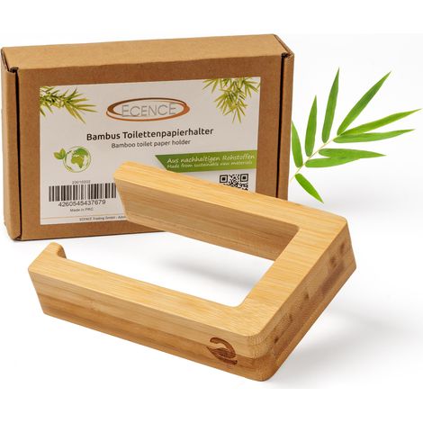 1x Toilettenpapierhalter Holz, selbstklebend ohne Bohren, Klopapierhalter Bambus (1/5)