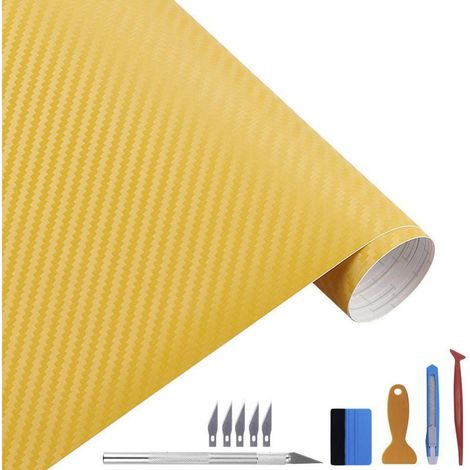 Film covering carbone mat jaune 30x300cm avec outils, sans bulles (1/5)