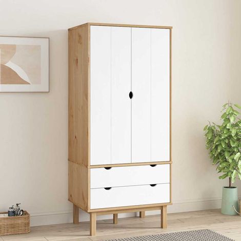 Armoire de rangement vêtements en pin massif marron et blanc 76,5 x 53 x 172 cm - PANGIVO (1/5)