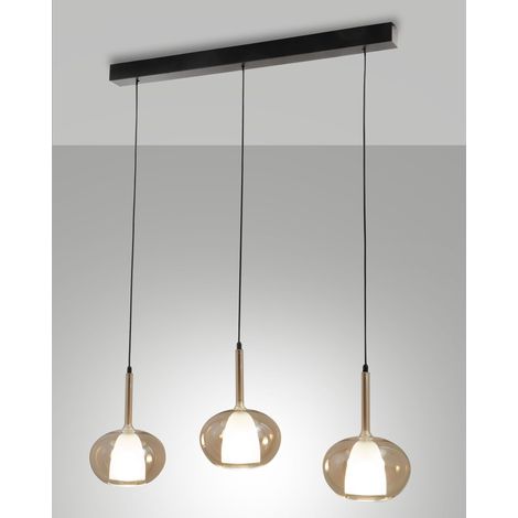 Suspension Edolo En Métal Et Verre Borosilicate Ambré, 3 Ampoules E27 40 W, Ip20, Design Élégant Pour La Décoration Intérieure - Edolo (1/2)
