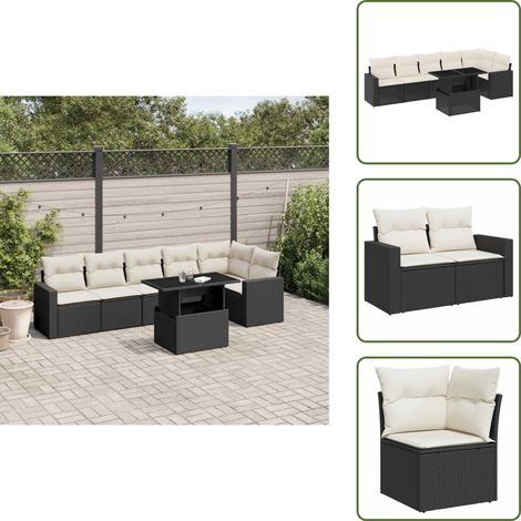 7-tlg. Garten-Sofagarnitur mit Kissen Schwarz Poly Rattan - Gartenmöbel Set - PE-Rattan Möbel - Outdoor Lounge - Gartenlounge - Terrassenmöbel (1/5)