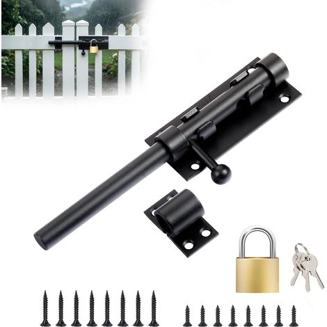 195 mm Targettes de Porte, Cadenas et Vis, Résistant aux Intempéries Inox 304, Robuste, Résistant Corrosion, Facile Nettoyage, Tige 14 mm, pour Portail, Abri de Jardin, Garage, Remise, Clôture (1/5)