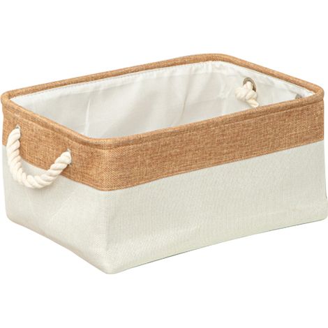Panier de rangement pliable en tissu coton et lin, bac de rangement pour vêtements et jouets avec poignées, couleur Beige café 31x21x13CM (1/5)