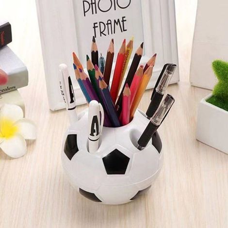 Porte-stylo ballon de football - Accessoire bureau organisateur - Décoration noire et blanche - Cadeau enfant (1/3)