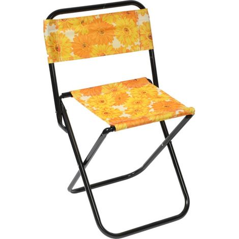 Klappbarer Campingstuhl mit gelben Blumen und einfachem Öffnungsmechanismus (1/5)