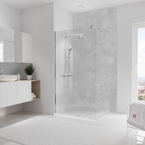 Schulte – Panneau mural de douche 125 x 255 cm – Béton ciré étanche – Installation facile sans outils – Adhésif double face inclus