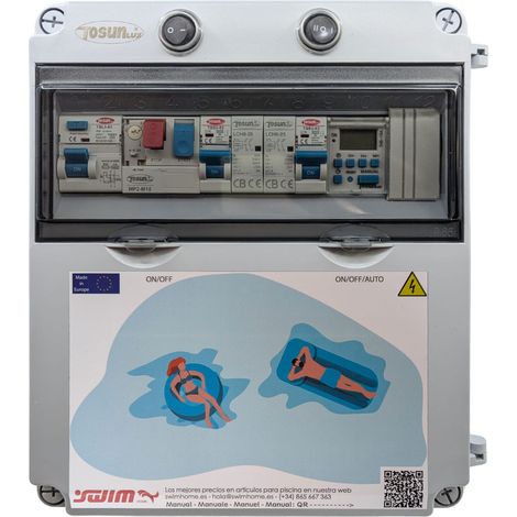 Cuadro Eléctrico  SIN Transformador  Con Contactor  Clorador 1CV con Reloj Guardamotor 1-1,6A