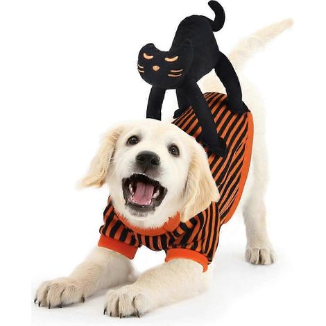 Déguisements pour chiens pour Halloween, combinaison pour chien avec un motif unique de chat noir, vêtements pour chiot pour les fêtes de Noël et d'Halloween (L) (1/4)