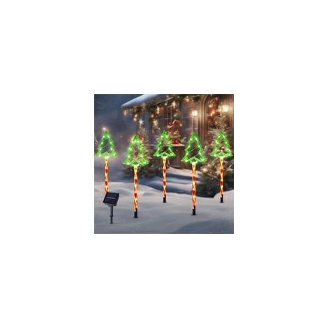 Luci natalizie solari a stringa per vialetti, 8 modalità, illuminazione a LED impermeabile per giardino, vialetto, cortile, prato, portico, decorazione natalizia, set da 5 (albero tubolare rosso, set