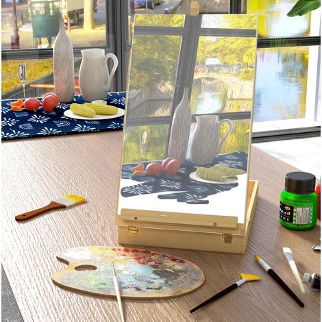 Chevalet de table pliable en bois de hêtre naturel avec poignée, rangement et inclinaison réglable (1/5)