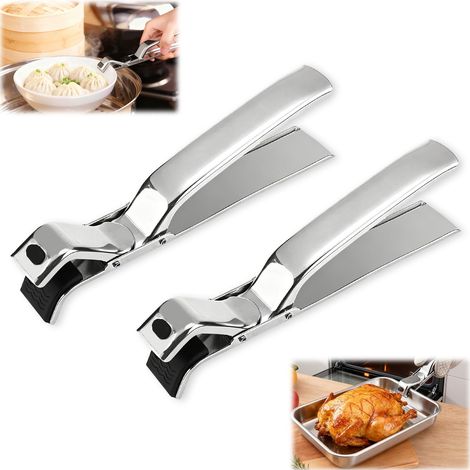 Pince à plats chauds – Lot de 2 pinces en acier inoxydable anti-brûlure pour bols / Outils de préhension pour récipients