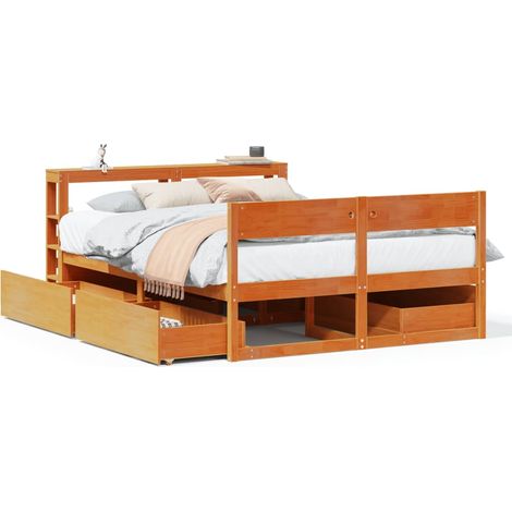 Estructura de cama sin colchón madera maciza marrón 135x190 cm