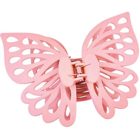 Grande pince à cheveux à prise ferme, double couche, en forme de papillon, avec dents antidérapantes pour queue de cheval-Pink (1/5)