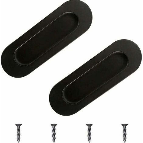Schrankgriffe, 2 eingelassene Schiebetürgriffe mit flächenbündigem Mechanismus aus schwarzem Edelstahl, oval, für Schubladenschränke (1/4)