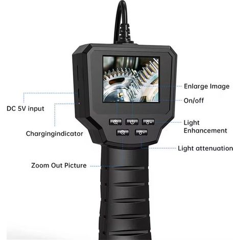 Endoscopio industriale con telecamera di ispezione portatile, schermo IPS HD 1080P da 2,4 pollici, impermeabile IP68, LED regolabili, cavo da 5 m (1/4)