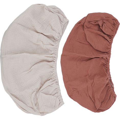Lot de 2 housses de matelas à langer douces et respirantes, coloris uni café abricot (1/5)