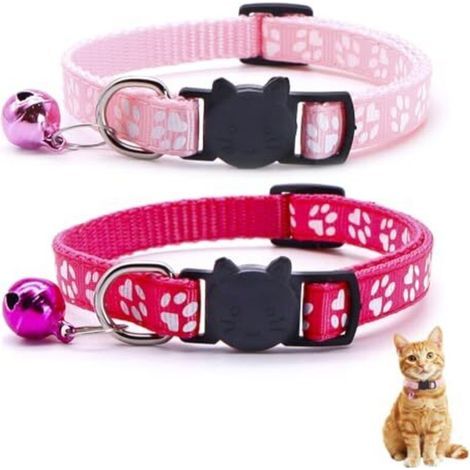 2-Piece Adjustable Cat Collar Set with Bell and Safety Buckle, for Kittens and Puppies, Suitable for All Domestic Cats, Collar (Pink + Red) (1/5)