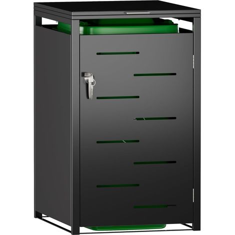 Cache-poubelles 2 et 1 Compartiments,jusqu'à 240 litres,Noir acier galvanisé,amortisseurs,résistant aux intempéries,tiges hydrauliques,poignée de porte avec serrure (1/5)