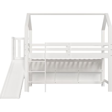 Kinderbett 90 x 200 cm mit Rutsche, Treppe, Stauraum und Regal, Weiß MODENUIT (1/5)