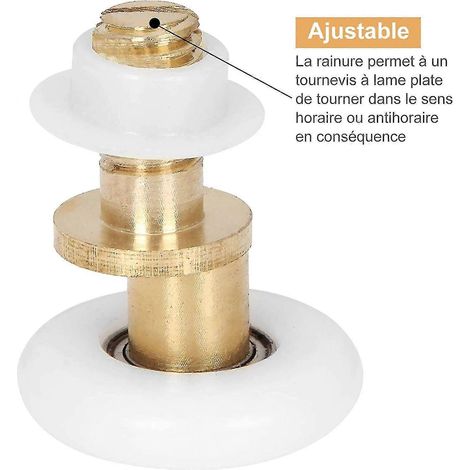 Lot de 12 roulettes pour porte de douche coulissante, modèle Roulette, en laiton de 23 mm d'épaisseur (6 mm). (1/4)