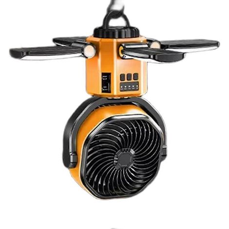 Ventilateur solaire de camping facile à utiliser avec batterie de 6000 mAh, ventilateur de tente avec lumière, 4 vitesses de ventilation réglables, A (1/5)