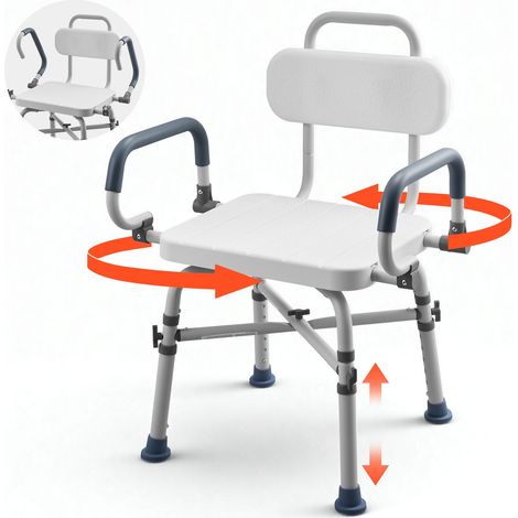 Chaise de Baignoire Pivotante, Banc de Transfert Baignoire avec Accoudoirs Relevables et Dossier, Capacité 227 kg, Siège de Douche pour Adultes, Personnes Âgées et Handicapés, Hauteur Réglable (1/5)