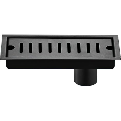 Siphon de sol rectangulaire 20 x 10 cm, siphon de douche en acier inoxydable noir avec double crépine (noir) (1/5)