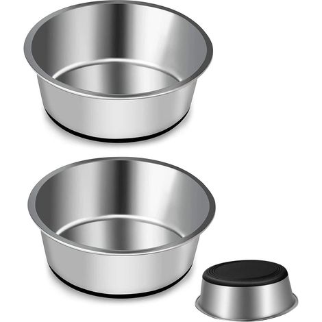 Set aus 2 Edelstahl-Hundenäpfen mit rutschfestem Silikonboden, Abmessungen (Durchmesser 14 cm, Höhe 4,5 cm) (1/4)