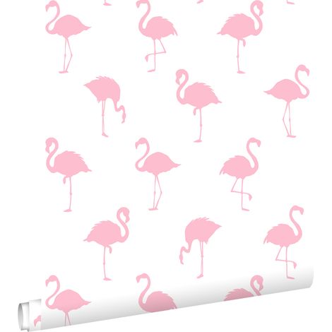 papier peint flamants rose et blanc  - ESTAhome