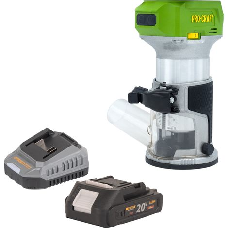 Procraft POB24bb Akku Multifunktionsfräse 20 V 6 / 8 mm Brushless + 1x Akku 2,0 Ah + Ladegerät