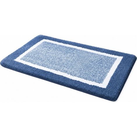 Tapis de bain antidérapant, bleu, 40 x 60 cm, microfibre douce, absorbant à poils longs, salle de bain (1/5)