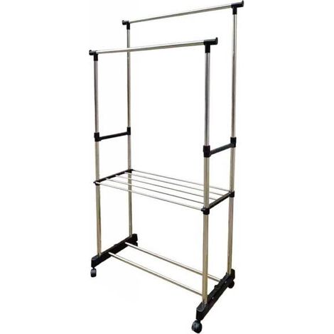 Trade Shop - Stand Appendiabiti Doppio In Acciaio Con Ruote Aste Telescopiche Regolabile - (1/2)