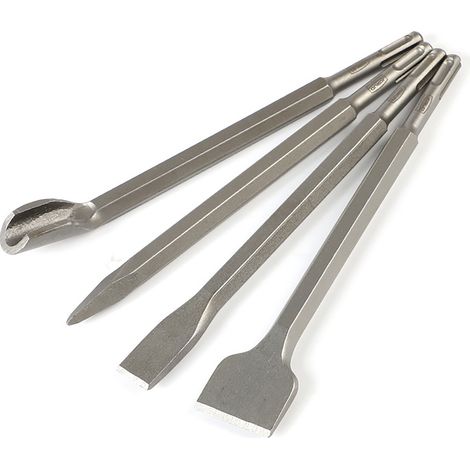 Jeu de 4 burins pour marteau-burineur, embouts plats et pointus en U, queue ronde, ciseau perforateur, kit accessoires électroportatifs (1/5)