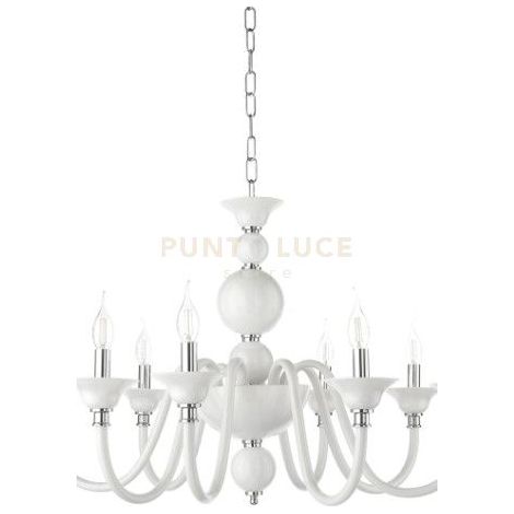 LAMPADARIO TEBE 6 LUCI BIANCO E CROMO ATTACCO E14 D.70CM