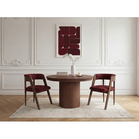 BOBOCHIC - Lot de 2 chaises BASTIDE placage chêne massif et tissu bouclette Rouge (1/5)