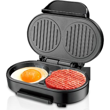 Máquina para preparar sándwiches de desayuno, color plata y negro para el hogar, adecuada para restaurantes familiares (1/5)